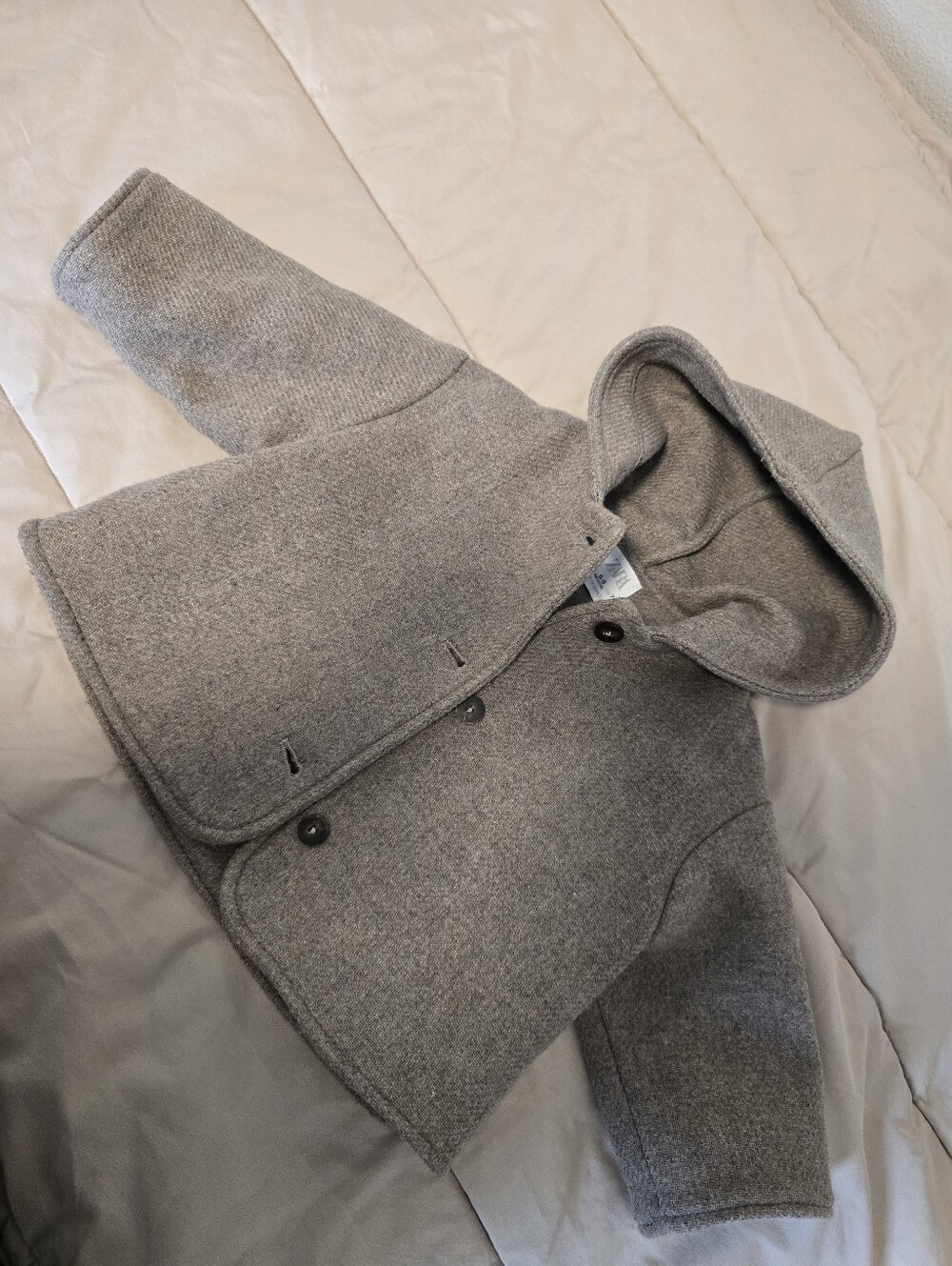 ZARA Cozy Hooded Wool Blend Peacoat Jacket - Taupe